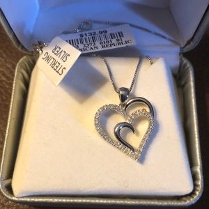 Sterling Silver diamond  heart 18 inch necklace 1/10 CTTW
